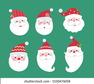 Santa Claus  Avatar collection.Christmas vector illustration.Holiday material.