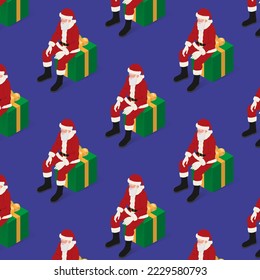 Santa Claus, background with seamless pattern, repeating vector illustration.