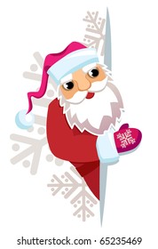 Santa Claus in the background of snowflakes shown on a blank sheet of paper on which to make an inscription