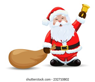 Santa Claus With A Bag And  Bell. Vector