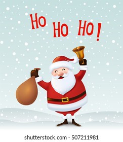 Santa Claus with a bag and bell. Vector