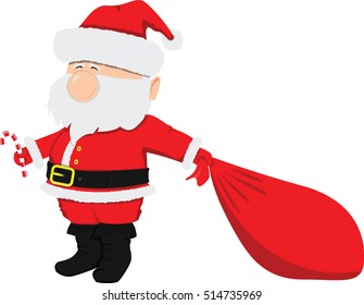 Santa Claus with a bag and candy cane 
