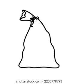Santa Claus bag doodle. Big Christmas sacks with yellow ribbon. Winter holidays concept. 
