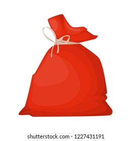 Santa Claus bag full of beautiful gifts christmas holiday decorations surprise vector illustration. Red xmas season surprise celebration package. Red material party greeting box with toys.