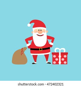 santa claus with bag and gift box