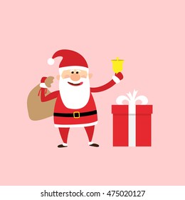santa claus with bag gift box and bell