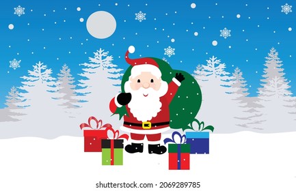 santa claus and bag gift merry christmas background