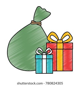 santa claus bag with giftboxes