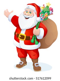 Santa Claus with a bag of gifts. Christmas. Vector illustration.