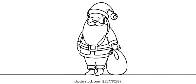 Santa Claus with a Bag of Gifts. Happy New Year and Merry Christmas New Year illustration for different uses. Vector.