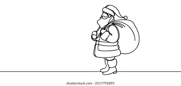 Papai Noel com um saco de presentes. Feliz Ano Novo e Feliz Natal Ano Novo ilustração para diferentes usos. Vetor.