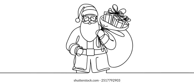 Santa Claus with a Bag of Gifts. Happy New Year and Merry Christmas New Year illustration for different uses. Vector.