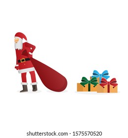 Santa Claus. Santa Claus with a bag and gifts. Holiday. Vector illustration