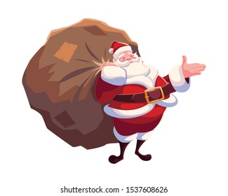 santa claus with bag of gifts on white background vector illustration design
