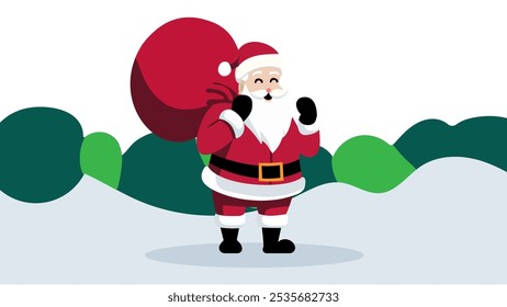 santa claus with bag of gifts on white background. vector illustration