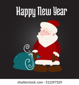 Santa Claus with a bag of gifts on the black background