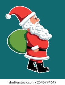 Santa Claus with a bag of gifts. Symbol of New Year and Christmas. Vector flat illustration