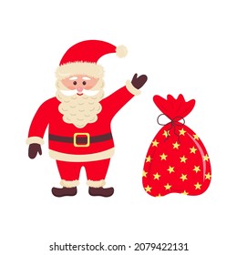 Santa Claus with bag of gifts. Vector illustration.