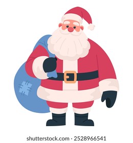 Santa Claus with a bag of gifts, vector illustration on a white background