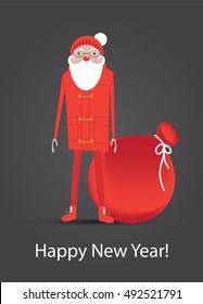 Santa Claus and bag of gifts, vector illustration with copy space