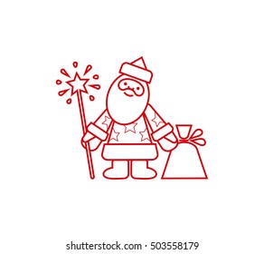Santa Claus with a bag of gifts, vector icon, cheerful character, with the Christmas and New Year