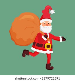 Santa Claus with bag isolated on background. Vector illustration.