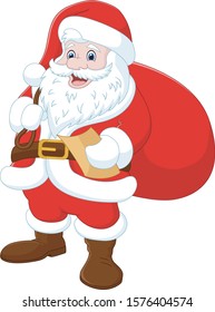 Santa Claus with a bag on white background
