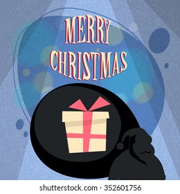 Santa Claus Bag With Present Gift Box Shadow Silhouette Happy New Year Holiday Merry Christmas Banner Flat Vector Illustration