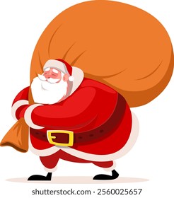 Santa Claus with bag of presents, Santa with childrens presents. Stock vector illustration