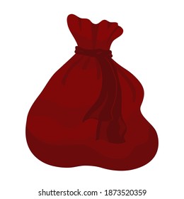 Santa Claus bag. Red bag with gifts. Red package, bag. Christmas accessory. Vector illustration on white background