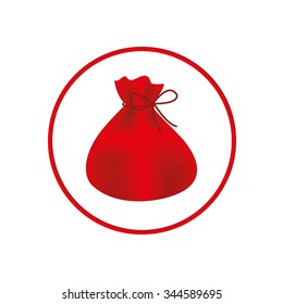 Santa Claus bag.  Red round button isolated on  white