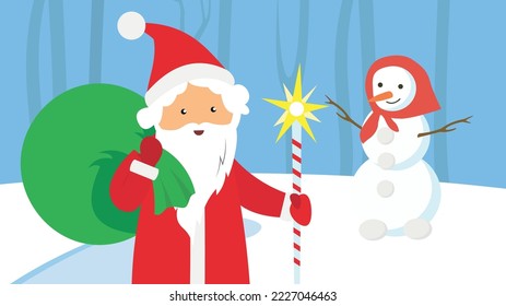 Santa Claus with bag and staff