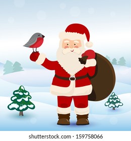 Santa Claus with bag of toys for children, vector