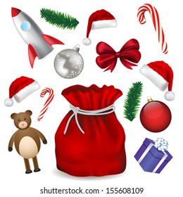 Santa Claus bag and toys isolated on white