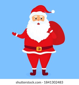 Santa Claus with a bag. Vector illustration for Christmas card.