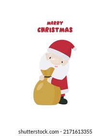 Santa Claus with bag . Vector illustration in cartoon style.