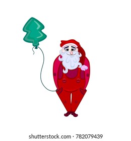 Santa Claus with a balloon in the shape of a Christmas tree.