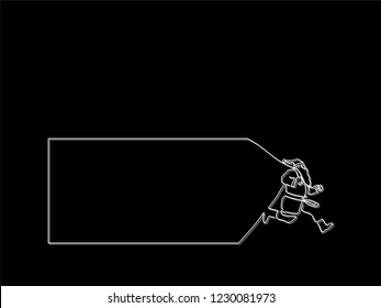 Santa Claus with a banner isolated line drawing, vector illustration design. 