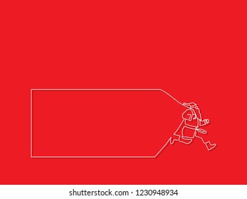 Santa Claus with a banner isolated line drawing, vector illustration design. Christmas collection.