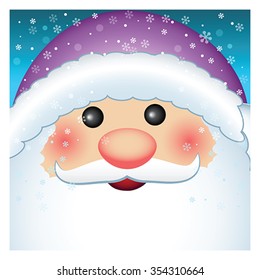 Santa Claus with banner, Merry Christmas and Happy New Year text greeting card. Winter holiday background, vector