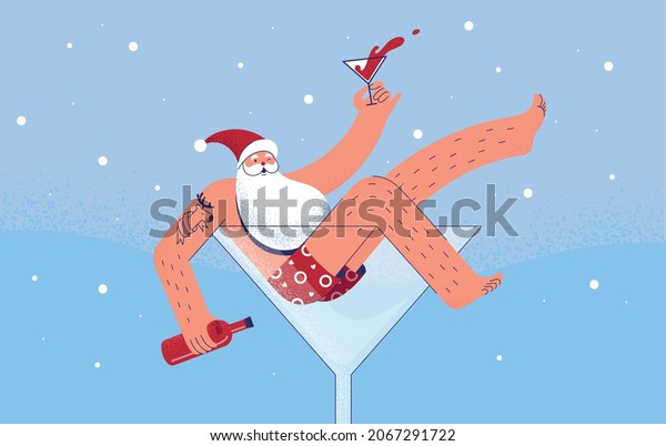 Santa Claus Bathing Suit Sits Martini Stock Vector Royalty Free 2067291722 Shutterstock