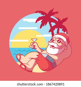 Santa Claus beach holiday vector illustration. Christmas, holiday, celebration design concept