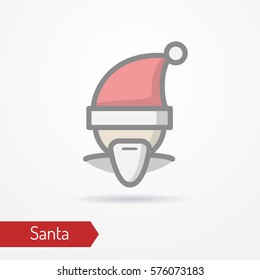 Santa Claus with beard or abstract person celebrating new year in festive hat. Man head isolated icon in flat style with shadow. Holiday vector stock image.