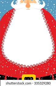 Santa Claus with beard. Christmas postcard. Big white beard with space for text. New year character with moustache.
