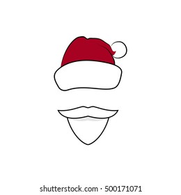 Santa Claus with a Beard Face Isolated on White, Mustache and Hat without a Face, Merry Christmas and Happy New Year , Vector Illustration
