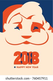 Santa claus with beard flat minialistic vector illustration. Christmas vintage hipster poster for party or greeting card.