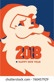 Santa claus with beard flat minialistic vector illustration. Christmas vintage hipster poster for party or greeting card.