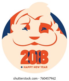 Santa claus with beard flat minialistic vector illustration. Christmas vintage hipster poster for party or greeting card.
