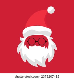 Santa Claus beard, glasses and hat on red background