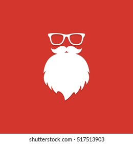 Santa Claus With Beard And Glasses. White Silhouette. Vector Illustration